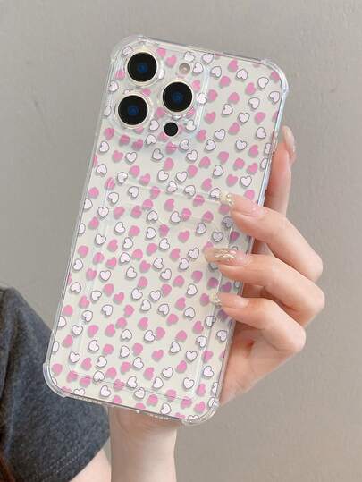 1pc Heart-Shaped Valentine's Day Pattern, Transparent Anti-Drop TPU Phone Case, Can Be Given As Holiday Gift, Compatible With IPhone XS/XS Max/XR/11 12 13 14 15 16 Pro/17/Pro Max/14 15 16 Plus/17, Card & Photo Holder