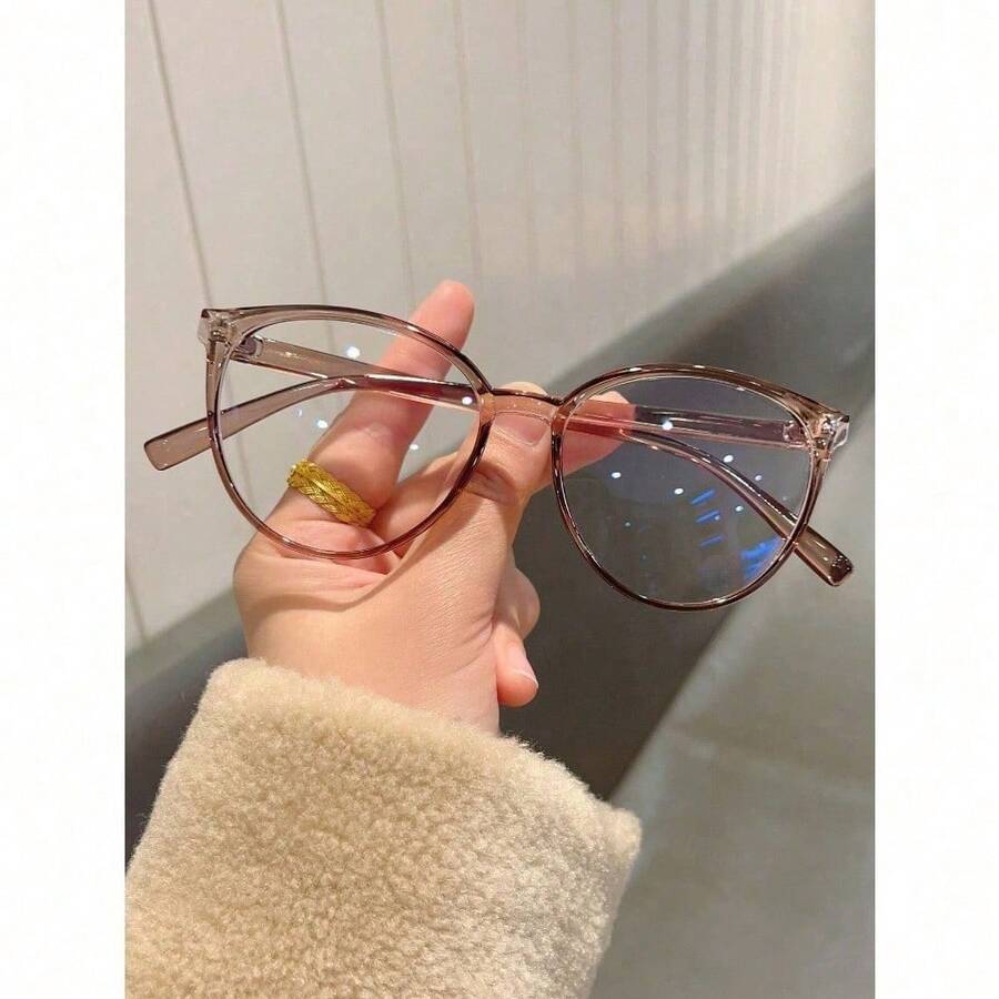 Women's Burgundy Cat Eye PC Frame Plain Full Frame Rivet Glasses - Fashion Casual Flat Eyewear With Bold Rivet Detail & Modern Vintage Flair. - Default - 查看 1