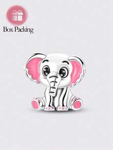 Silver Color Beaded Pendant, Cute Pink Enamel Elephant Design, Delicate Animal Shape, Handmade, Smooth Pink Enamel Elephant Bead Accessory - Silver - View 12