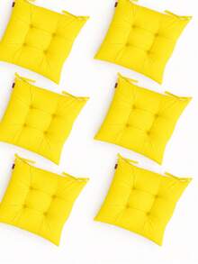 Set Of 6 Puffy Soft Square Chair Cushions – 40x40 Cm İN DER TURKEI - Yellow - View 4