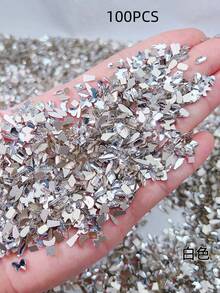 100颗/包迷你平底锆石美甲装饰品，多种形状，包括心形、方形、超闪亮白色微型锆石美甲宝石，流行美甲用品 - 彩色 - 查看 16