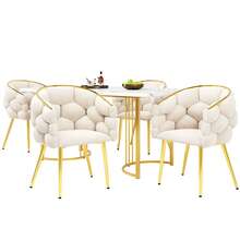 Dining Table Set (5 Pieces) 140 X 80 Cm Dining Table With 4 Chairs, Dining Table With Gold Metal Legs, Modern Marble Pattern - White - View 3