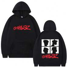 Rock Band  Demon Days Album Graphic Hoodie Men Women Punk Oversized Hooded Tracksuit Male Retro Gothic Pullover Hoodies - Black - View 2