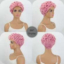 DPink Curly Wig Afro Pixie Cut Curly Wigs For Women Pixie Fluffy Wig With Bangs Mixed Pink Synthetic Cute Wigs For Black Women - Pink - 查看 2