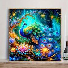 5D DIY钻石画套装，森林与彩孔雀图案，全圆钻亚克力马赛克工艺套装，适合初学者和成人，包含工具，无框家居装饰刺绣套装 - 彩色 - 查看 3