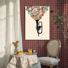 Impresión de póster en lienzo enmarcado 1 pieza Arte inspirado en la música vibrante - Lienzo colgante de pared con notas musicales coloridas y diseño de clave de sol - Estilo moderno retro para decoración del hogar, oficina, sala de estar, dormitorio - Medio de tinta duradera, decoración de la sala de música - Enmarcado - Ver 2