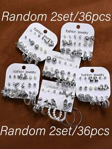 (NUEVO) Set de 2/36 piezas o Set de 1/18 piezas Elegante conjunto de aretes con diseños florales, lazos, geométricos, corazones y estrellas para mujeres, adecuado para vacaciones, fiestas, citas, uso casual, banquetes, diario, viajes, sesiones de fotos
