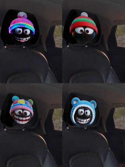 4 stilar roliga stora ögon-nackstödsskydd, tvättbara och enkla att installera, lämpliga för bekväm långväga körning, uppgradera din bils interiör, gör din resa bekvämare, nackstödsskydd, dammtäta överdrag.