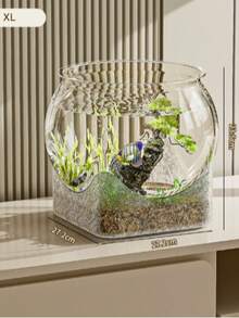 Round Transparent Fish Bowl, Shatterproof Small Desktop Hydroponic Goldfish Tank, Small Landscape Goldfish Bowl, Suitable For Office And Living Room, Home Transparent Creative Shatterproof Aquarium - Clear - View 17