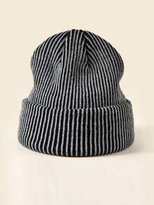 1pc Fashionable Striped Short Beanie Hat, Casual Warm Accessory For Autumn/Winter Outfits - Multicolor - View 13