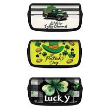1pc St. Patrick's Day Pencil Case, Large Capacity With Dual Flip Cover And Dual Zipper Design. Made Of Polyester Fiber, Suitable For Middle School, High School And College Students, Also Can Be Used For Desktop Stationery Storage To Keep The Desk Tidy. - Multicolor - View 4