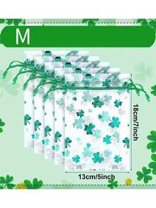 50/10pcs St. Patrick's Day Organza Bags Shamrock Drawstring Pouches Small Jewelry Bags Irish Mesh Bags, Holiday Party Gift Bags, Party Favor Bags - Multicolor - View 4