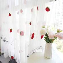 2pcs Modern Minimalist Embroidered Strawberry Sheer Curtains, Fresh & Elegant, Multi-Function Top Hooks, Suitable For Living Room, Bedroom, Balcony, Entrance - White - View 5