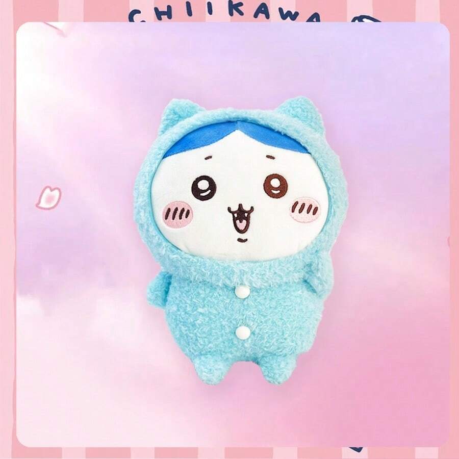 Miniso 1个千川系列8层毛绒娃娃,身穿蓝色睡衣,短毛绒材质,坐姿,脸颊泛红,适合家居装饰/抱枕,可爱毛绒娃娃 - 淺藍色 - 查看 1