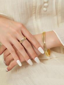 Mgyi 金色铜质时尚高端复古女士珠宝套装，18K镀金优雅方形设计手链、戒指，适合尼日利亚、迪拜、中东、沙特阿拉伯等地，可用于新娘婚礼、日常佩戴、结婚纪念日礼物、万圣节礼物等。 - 金色B - 查看 3