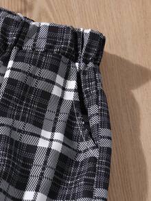 Girls' Summer Printed T-Shirt And Plaid Pants 2 Pieces Casual Set - Black - View 7