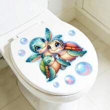 1/3片装可爱夜光海龟墙贴，适用于浴室、卧室、客厅装饰，防水PVC自粘材质，易于清洁 - 彩色 - 查看 6