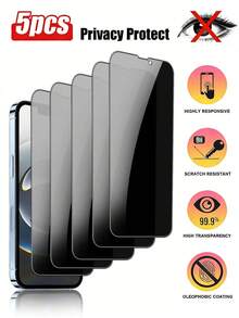 5pcs Anti-Spy Tempered Glass Screen Protector Compatible With Apple Devices, Anti-Peeping, Anti-Scratch, Anti-Collision, Compatible With Iphone X/XR/11/12/13/14/15/16/16 Plus/16 Pro/16 Pro Max/17/17 Air/17 Pro/17 Pro Max Series Screen Protection Essentials, Applicable To Daily Shield, Office, Home Privacy Screen Protector Phone Screen Protector Phone Accessories Waterproof Shockproof Anti-Fall Scratch Resistant - Black - View 15