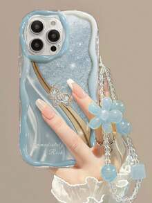 Sequins,Diamond 1pc Cream Textured Blue Glitter Pony Painted Anti-Drop Cartoon Phone Case Compatible With IPhone 14, 14 Pro, 14 Pro Max, 13, 13 Pro, 13 Pro Max, 11, 11 Pro Max, 12, 12 Pro, 12 Pro Max, XR, XS, 15, 15 Pro, 15 Pro Max, 16, 16 Pro, 16 Pro Max, 17, 17 Pro, 17 Air, 17 Pro Max, Galaxy S24, A04, A12, A13, A14, A23, A24, A32, A33, A51, A52, A53, A54, A72, S20 FE, Redmi 9, Redmi 9A - Multicolor - View 3
