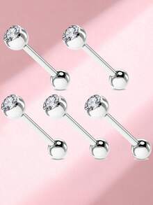 5pcs Titanium Steel Luxury Rhinestone Studded Tongue Piercing Jewelry For Women - 5 Diamond-encrusted Pieces - View 14