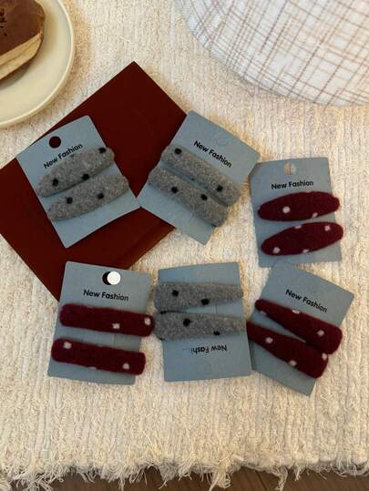 Korean Style Knitted Polka Dot Hair Clip, Side Bangs Clip, New Year Vibe BB Clip, Hair Accessory, Hair Slide, Hair Barrettes, Hairpin,Summer,Holiday,Travel, Accessories For Women