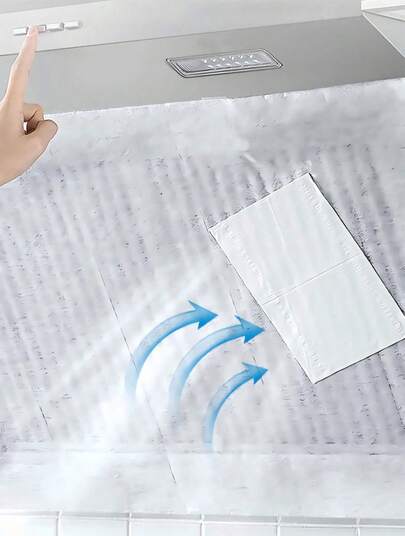 24片/12片装一次性高效无异味厨房炉灶通风滤纸，通用尺寸，带魔术贴，适用于抽油烟机、炉灶通风口和厨房空气净化器。有效吸收厨房油烟和异味，保持厨房环境清新。安装和更换简便，适合家庭使用，确保更清洁、更健康的烹饪环境。