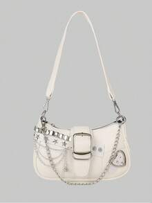 ROMWE Kawaii Punk Rock Crossbody Bag For Women - Chain Decor Dark Goth Style Shoulder Bag Cute Girly Fashion Purse - trắng - Xem 1