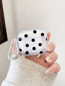 Black & White Polka Dot Clear Thickened Wireless Earbuds Case With Carabiner, Cute Retro Shockproof Cover, Compatible With Airpod Case ,Compatible With AirPods Pro (2nd Generation), Compatible With AirPods 3, Compatible With AirPods Pro, Compatible With AirPod1/2, Compatible With AirPods 4, Compatible With AirPods Pro3 - Clear - View 6