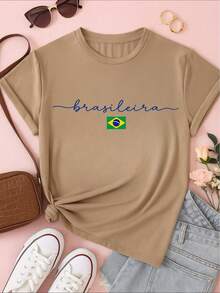 Women's Brazilian Cup T-Shirt 100% Cotton Minimalist Print Casual Comfortable Sizes S-XL - 米色 - 查看 1