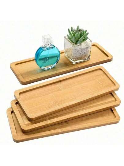 1pc Bamboo Bathroom Tray, Bathtub Caddy Organizer, Rectangular Wooden Tea Tray, Bathroom Countertop Tray, Vanity Makeup Tray, Food Coffee Tea Snack Tissue Candle Tray, Bathroom Accessories, Bathroom Decor