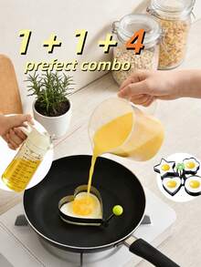 1个带手柄不锈钢鸡蛋模具，4种不同形状，蛋清分离器，煎饼模具，心形鸡蛋模具，创意鸡蛋圈，不粘煮蛋器，经久耐用，颜色和款式随机。 - 煎蛋模具 - 查看 12