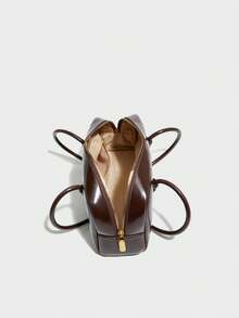 This Fashionable And Classic Shoulder Bag Features A Solid Color Design With A Letter Graphic, And Comes With Dual Handles, Making It Very Suitable For Daily Use And Travel. Whether For Work, Shopping, Or Dating, It Is The Ideal Choice For Your Everyday Outings. - Coffee - View 4