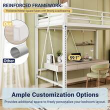 Allewie 72 Inches Tall Loft Bed Twin Size With Ladder And Safety Guardrail For Teens And Adults, Heavy Duty Metal Single Bunk Bed For Small Space, Noise Free, White - trắng - Xem 4