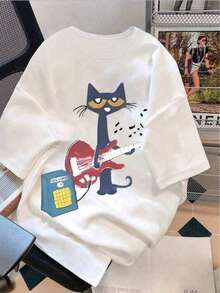 Teen Girl Guitar Cat Print Graphic Tees For Girl Short Sleeve T Shirts,Teen Girl's Summer Tops Crewneck Shirt BlouseMinimalist Style  Sweatshirt ,Oversized Tee - trắng - Xem 12