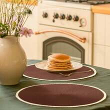 15英寸圆形棕色编织餐垫套装（4/6件），可水洗，易擦拭，耐热，适合节日聚会、室内外日常使用。 - 棕色 - 查看 6