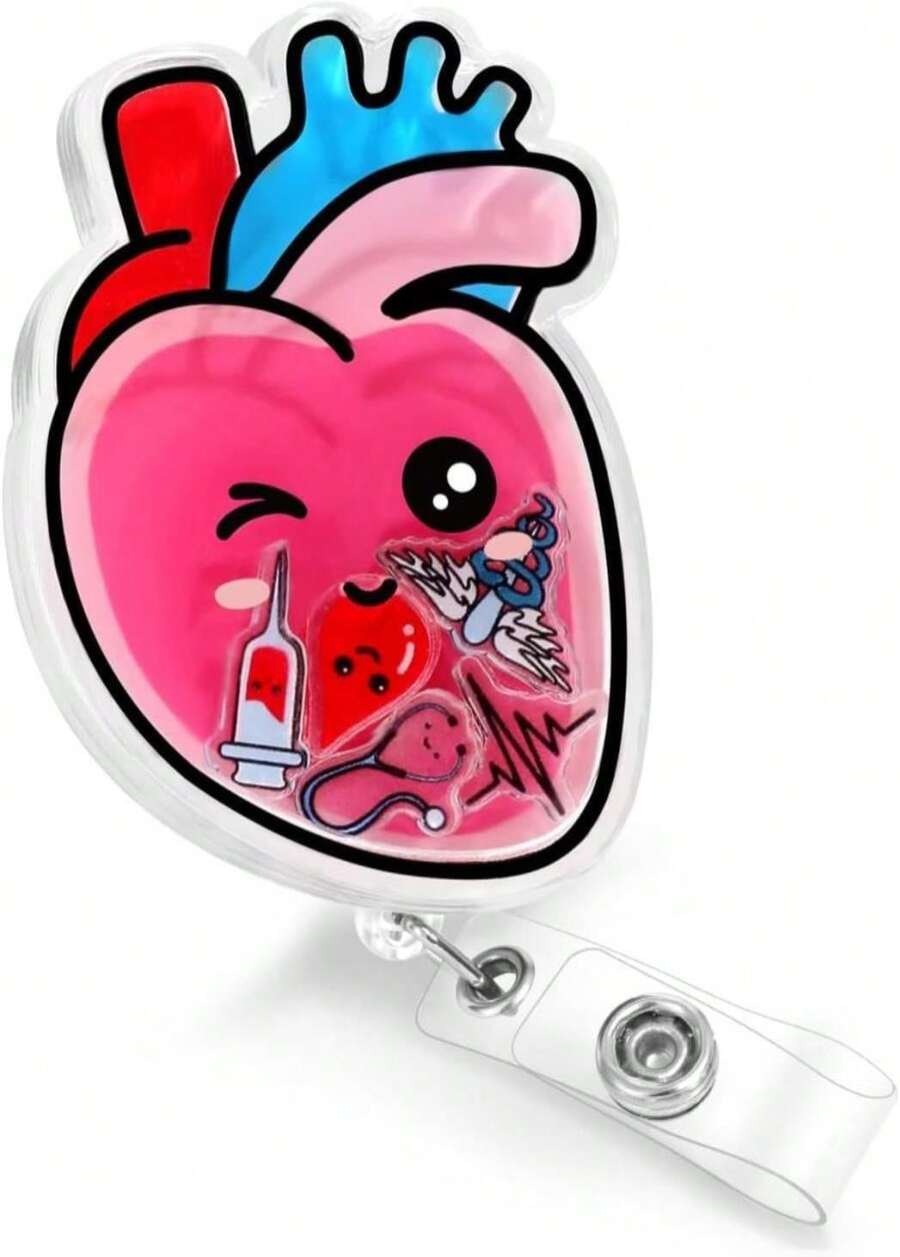 Plifal Nurse Badge Reel Holder Clip - Cute Cardiac Retractable ID Name Card Badge Reel With Charm Alligator Clip, Nurse Nursing Office Medical Worker Student Accessories Gifts - ColorG - 查看 1