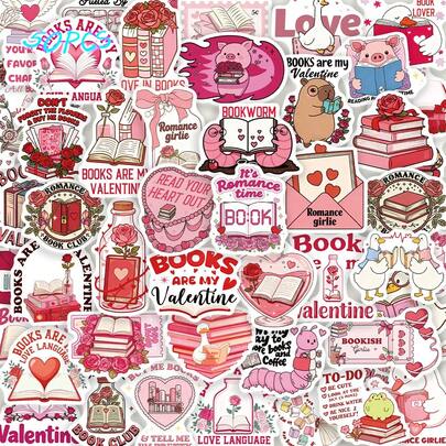 50 miếng dán trang trí chủ đề Ngày Valentine, hình vẽ tay sáng tạo, dùng để trang trí ốp điện thoại, sổ tay, đàn guitar.