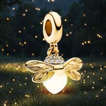 1 mặt dây chuyền hình đom đóm bằng bạc sterling 925 sáng bóng, thích hợp để làm vòng tay, lắc tay, trang sức DIY và trang phục hàng ngày cho nữ, một phụ kiện lý tưởng cho các cô gái. - Đom đóm lấp lánh - Xem 10