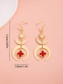1 Pair Unique Fashion Elegant Sweet Moon Pendant & Four-Leaf Clover Charm Earrings For Women - Multicolor - View 4