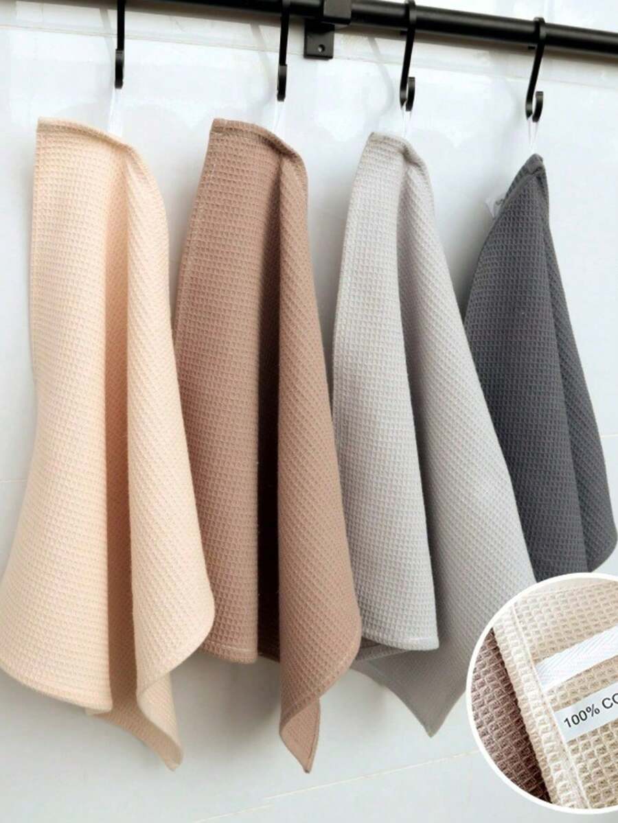 3 Pieces Of Waffle Patterned Kitchen Towels, Thick And Absorbent, Lightweight Polyester Square Towels With Textured Grip, Used To Dry Utensils And Hands, Durable Kitchen Towels - Multicolor - View 1