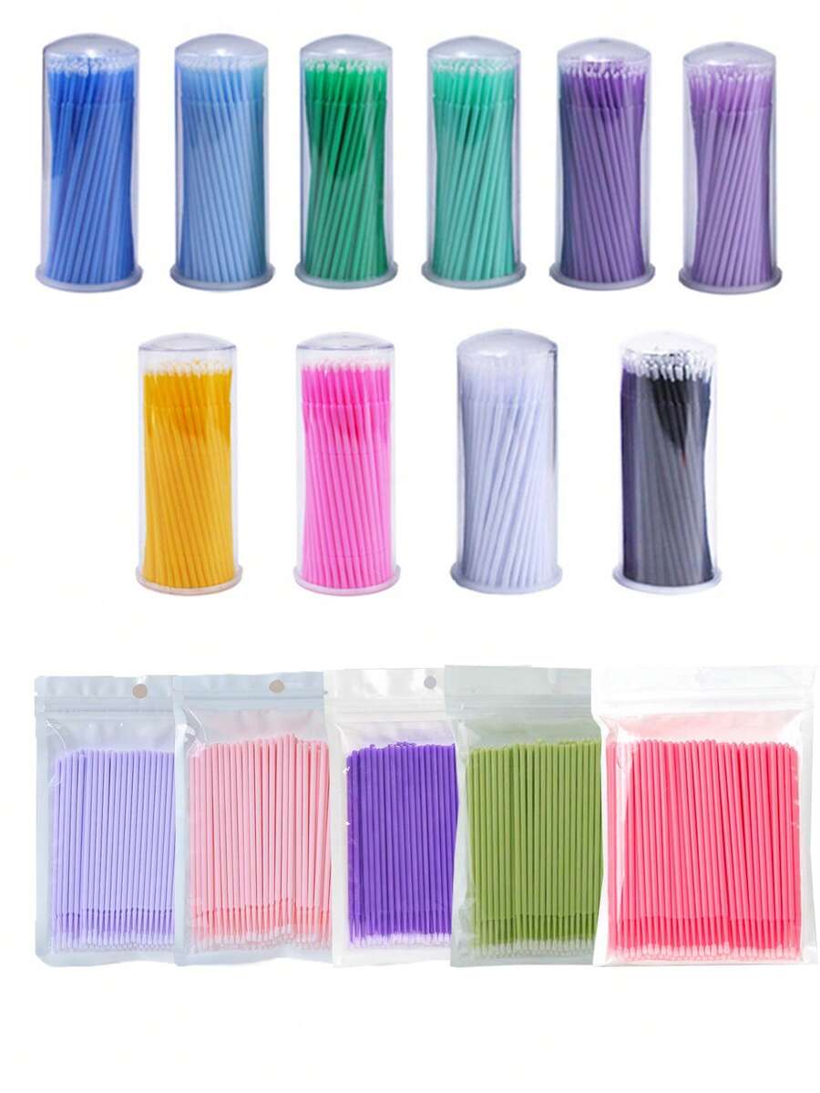 100pcs/Pack Eyelash Extension Cleaning Swabs, Eyelash Lift Glue Remover, Micro Eyelash Brushes, Multi-Functional Nano Cleaning Swabs For Makeup Removal, Eyeliner Removal, Eyelash And Microblading Cleaning - Multicolor - View 1