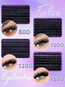 640/544/280 Clusters D Curl Manga Eyelash Set, Customized DIY Single Cluster False Eyelashes 10-16mm, Fluffy Dense 3D Russian Mink Fur Eyelashes, Dramatic Messy Makeup Effect, Portable And Easy To Use, Suitable For Daily, Cosplay, Stage Makeup - 黑色 - 查看 2