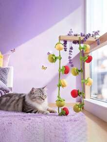 3pcs Interactive Hanging Cat Toys Set, Includes Tomato & Persimmon Shaped Cat Strings, Plush Cat Catnip Wand With Bell - Multicolor - View 1