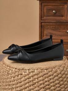 MonaNise 女士尖头时尚低帮鞋，户外休闲装，秋季，紫色，香槟色高端质感，红色，百搭，黄色，舒适黑色乐福鞋 - 黑色 - 查看 5