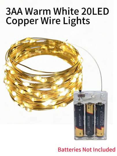 1 PC Warm White 2m20 LED Copper Wire Fairy Lights Battery Operated AA Battery For Birthday, Bedroom, Teen Girl Room, Valentine's Day, Ramadan & Christmas Decor