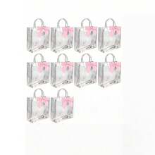 20 túi quà bằng nhựa trong suốt có quai xách và nơ đỏ - Túi đựng quà bằng PVC trong suốt có thể tái sử dụng cho đám cưới, họp mặt bạn bè, tiệc sinh nhật. - Trong sáng - Xem 20