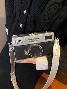 1个新款创意硬壳盒包，时尚独特的相机造型斜挎包，配有可调节宽肩带，女士时尚手机袋，银色钱包，小钱包，趣味礼物，可装硬币、口红、钥匙、手机 - 銀色 - 查看 4