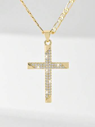 1件经典欧式铜镶嵌锆石十字架吊坠项链，限量版“守护之光”，适合圣诞节、感恩节、万圣节、母亲节、情人节、情侣、朋友、教会成员、初领圣体、日常佩戴和祈祷等场合。