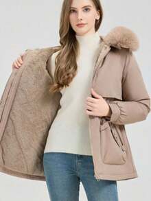 Winter Clothes for Women Abrigos De Invierno Para Mujer Coats for Women Winter New Pie Overcomes Padded Clothes, Women's Clothing Medium and Long Fur Collar Jacket Thickened Padded Jacket Padded Clothes - Caqui - Ver 3