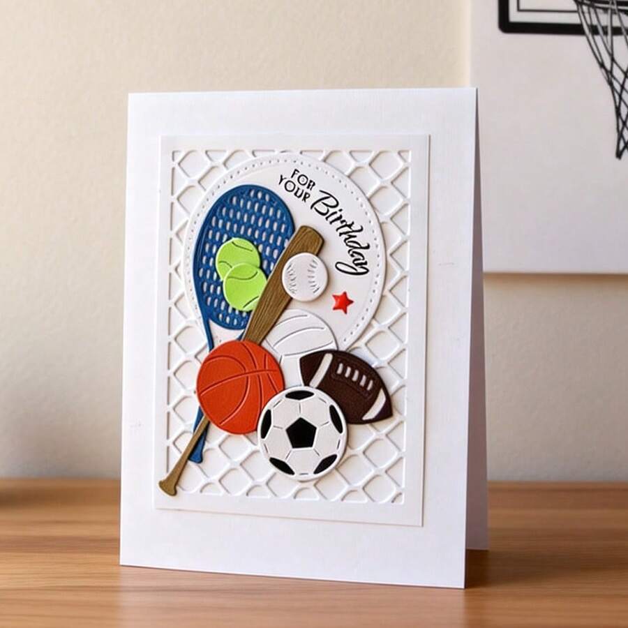 Creative Grid And Ball Sports Cutting Dies, DIY Scrapbooking Album And Embossing Stencil, Greeting Card Making Tool, Card Paper Cutting Crafts ,Gift Card Making Template Die Cuts.